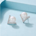 Novel Design Fashion S925 Sterling Silver Crystal Rhinestone V Earrings Personality Temperament  Pearl Earrings