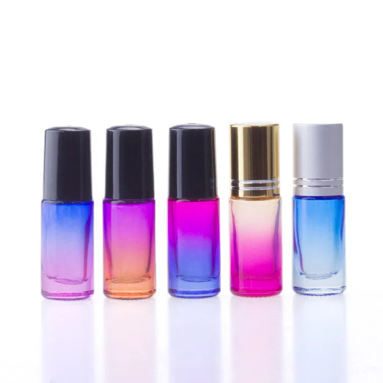 5ml Ombre/gradient Color Glass Roll on Bottle Perfume Bottle With Steel Roller Gold/silver/black Cap