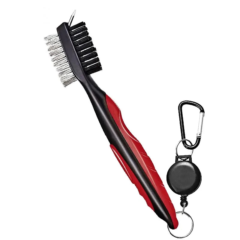 Golf Club Cleaner with Retractable Zip-Line Aluminum Carabiner Easily Attaches to Golf Bag Convenient Cleaning Brushes