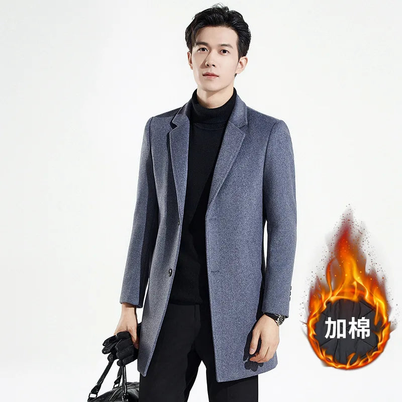 M-4XL Standard Thicken Double-sided Wool Coat Men's Medium Length Slim Business Casual Men's Wool Coat