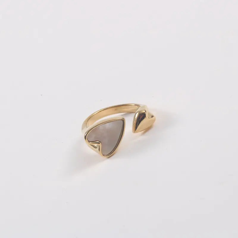 Fenny 18K Gold Plated Wholesale Waterproof Elegant Two Love Heart Opening Stainless Steel Finger Ring Trend for Women