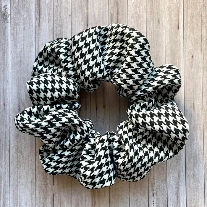 Custom Black & White Houndstooth Patterned Scrunchie Sewing Hair Clip Gift for Her