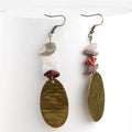 Newest Retro Women Irregular Chip Natural Stone Earring Antique Bronze Long Oval Alloy Dangling Earrings