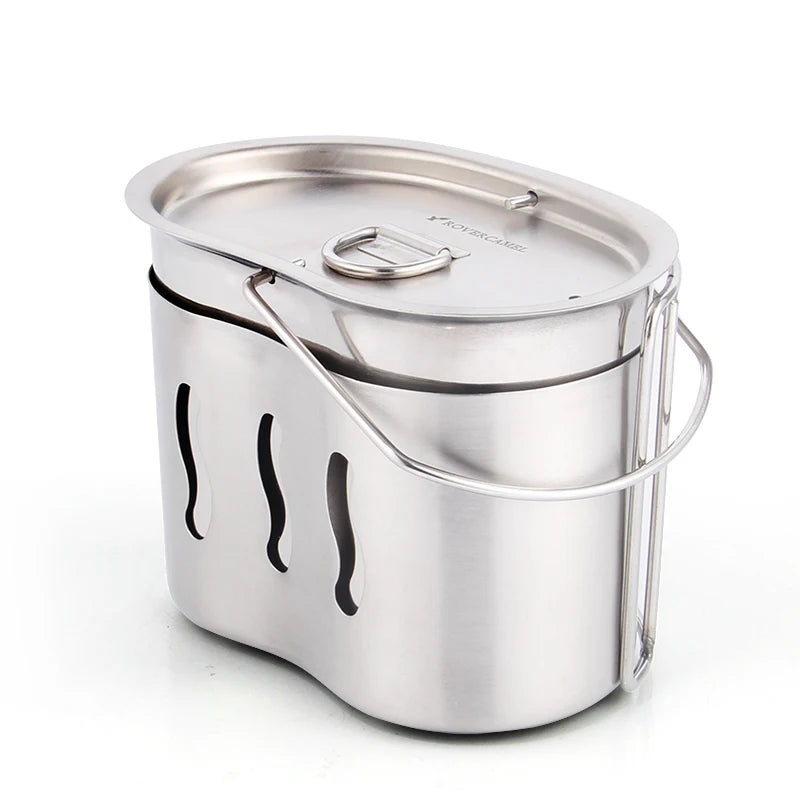 750ml Stainless Steel Lunch Box with Folding Handles Water Cup Mess Tin and Lid for Outdoor Camping Canteen Stove Set