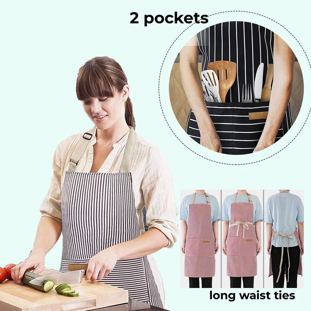 Kitchen Cooking Aprons Unisex Apron for Restaurant Waiter Cafe Waterproof Cotton Waist With 2 Pockets