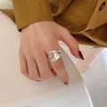 Fashion 925 Sterling Silver Hammered Texture Open Size Rings for Woman