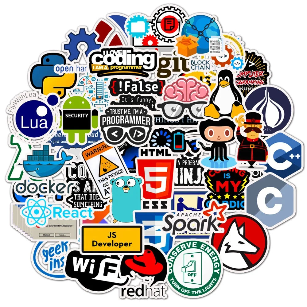50Pcs Programmer Software Program Stickers Decorative Label for Luggage Laptop Guitar Notebook Skateboard PVC Waterproof Sticker