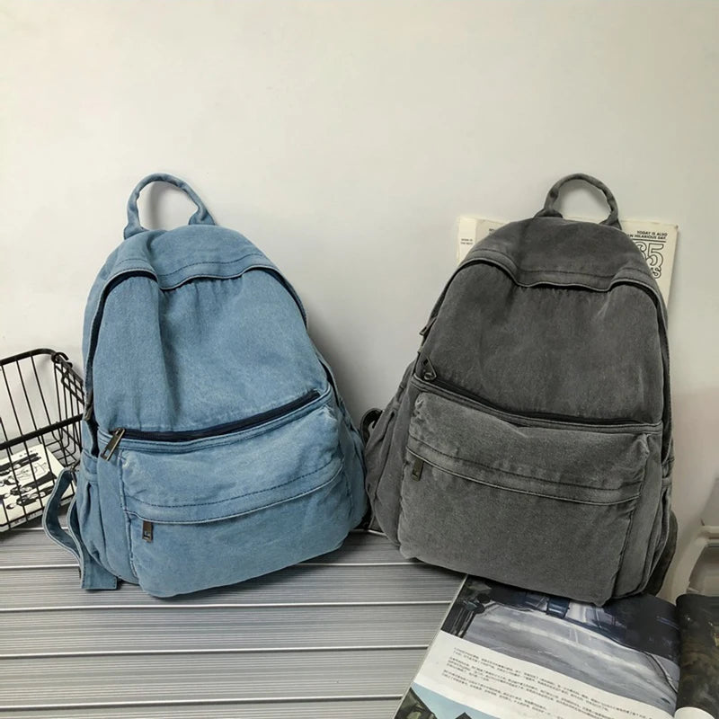 Latest Design Bule Canvas Simple Vintage Large Capacity Student's Outdoor Travel Denim Backpack
