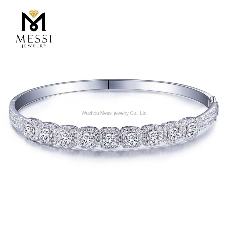 Messi Jewelry New  Fashion Design 14k White Solid Gold Bracelet 9pieces 4mm DEF Moissanite Woman Bracelets for Wedding Party
