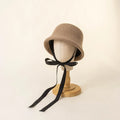 2022 Autumn Winter New Australian 100% Wool Felt Hat Wholesale Custom Children Girl Kids Bucket Fedora Hat With Chine Tie Ribbon