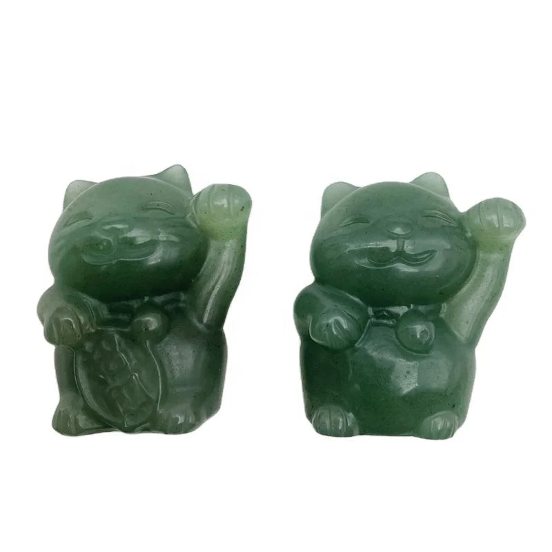 Hot sale carved crystal animal crystal carving green aventurine lucky cat for souvenir healing gift