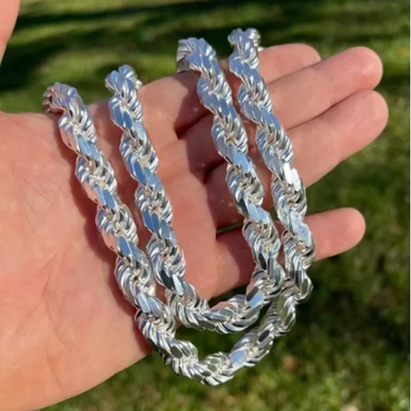 1 -10mm Sterling Silver 925 Rope Bracelet-diamond Cut-rhodium Plated 2-10mm Sterling Silver 925 Rope Necklace