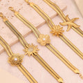 TRENDY Niche Design Stainless Steel 18K Gold Plated Flower Charms Double Layer Snake Bone Chain Bracelet for Women