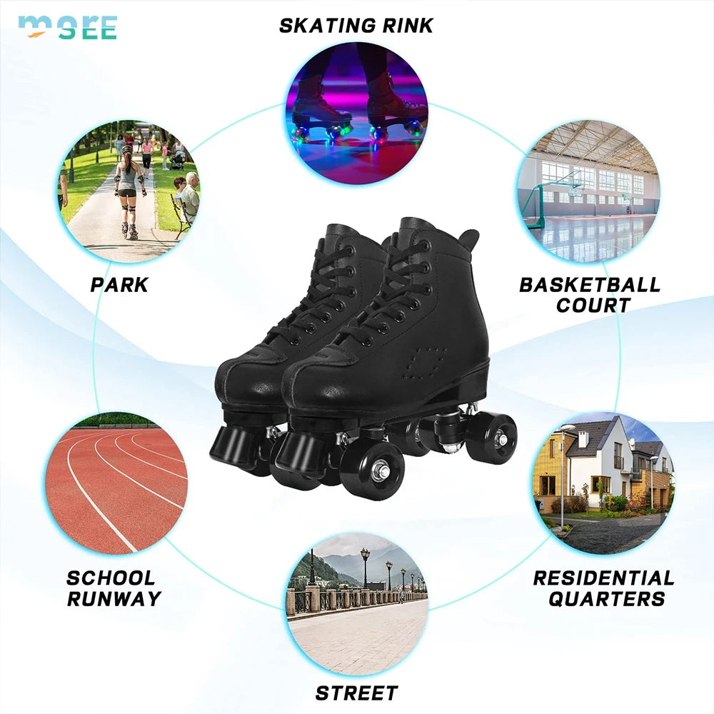SeeMore Outdoor High Top Leather Street Skates Roller Skates Adults Quad Roller Skates Women
