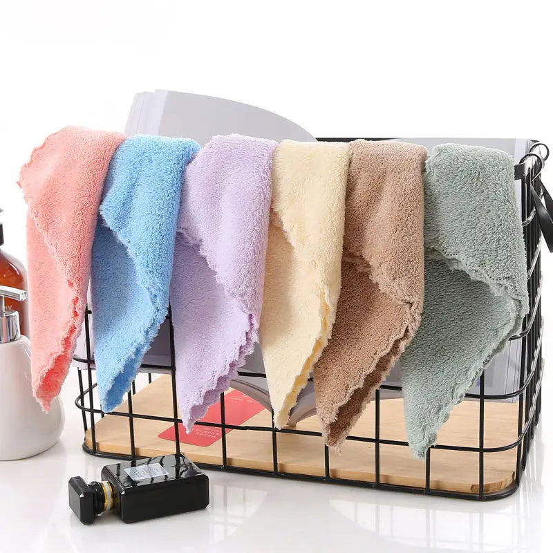 Factory Wholesale Multicolor Reusable Napkins Microfiber Cloth to Clean Glasses Cleaning Dish Cloth Fleece Kitchen Towel in Bulk