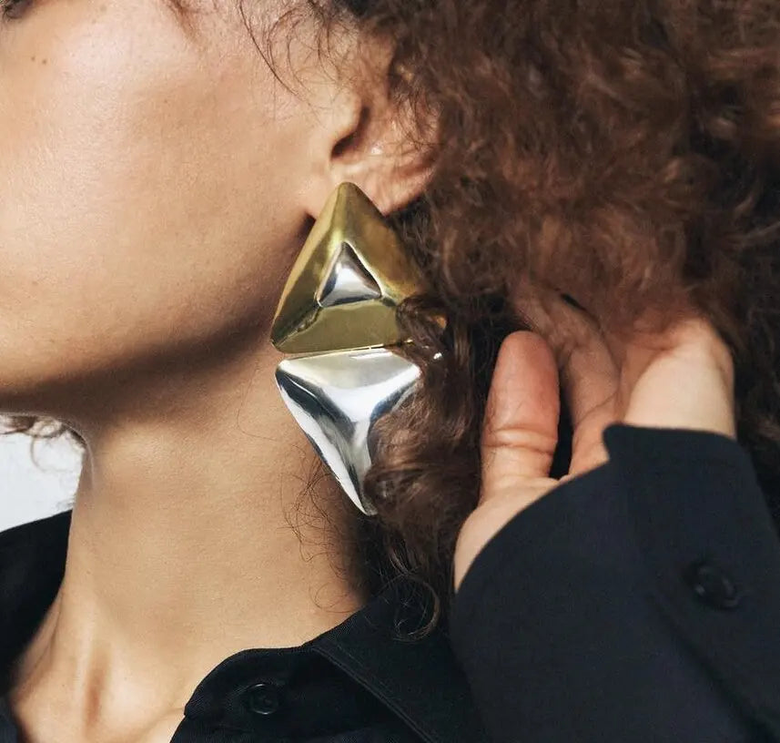 2025 New Arrival Fashion Jewelry Accessories Genuine Gold Plated Retro Big Punk Women Triangle Dangle Earrings Geometric Earring
