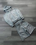 US Free Tax Custom Streetwear Shorts Tracksuit Studs Fleece 100% Cotton Hoodie Shorts Sets Zip up Studs Hoodie Shorts Tracksuits