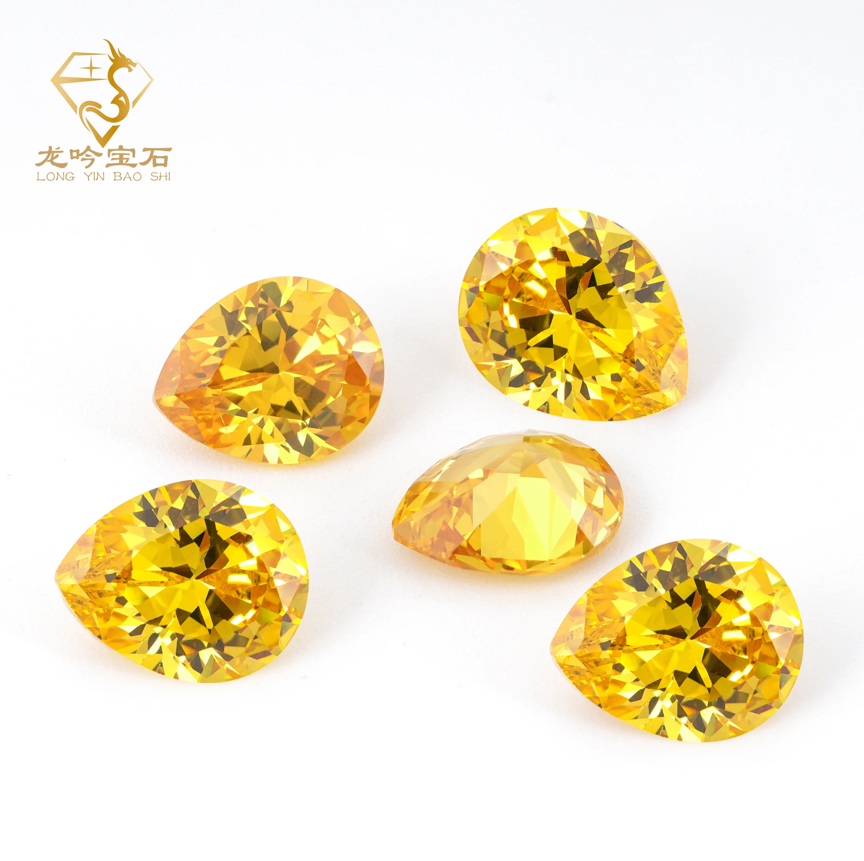 Junyuan Factory Outlet 5A 3A Cubic Zirconia Loose Gemstone Golden Yellow Zirconia Stone Pear Shape CZ Stones