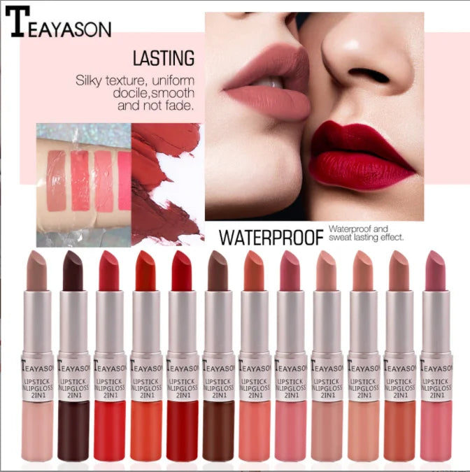 Wholesale Double Head Makeup Red Lipstick Long Lasting Waterproof 2 in 1 Matte Lipstick Lip Gloss