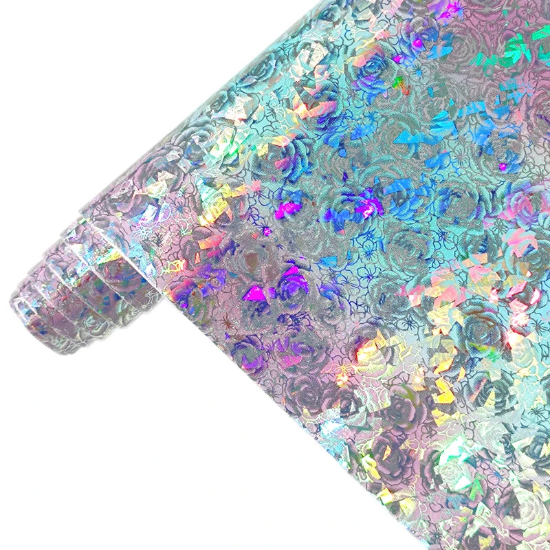 0.7mm Laser Leather Holographic Butterfly Pattern PU Leather Waterproof Faux Leather for Bags