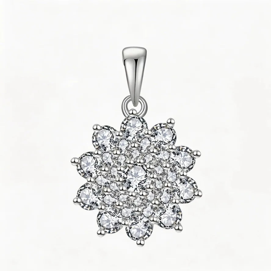 Sparkling 925 Sterling Silver Cubic Zirconia Snowflake Pendant Hypoallergenic Delicate CZ Flower Cluster Pendant for Women