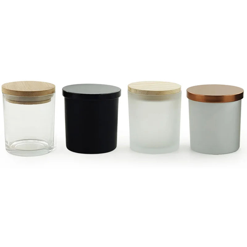 7oz 300ml 10oz 15oz 16oz Frosted Matte Black White Empty Glass Candle Jar With Bamboo Wooden Metal Lid