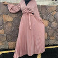 Fashion Satin Plain Color Simple Design Islamic Clothing Muslim Evening Maxi Casual Pleated Women Dresses Dubai Abaya