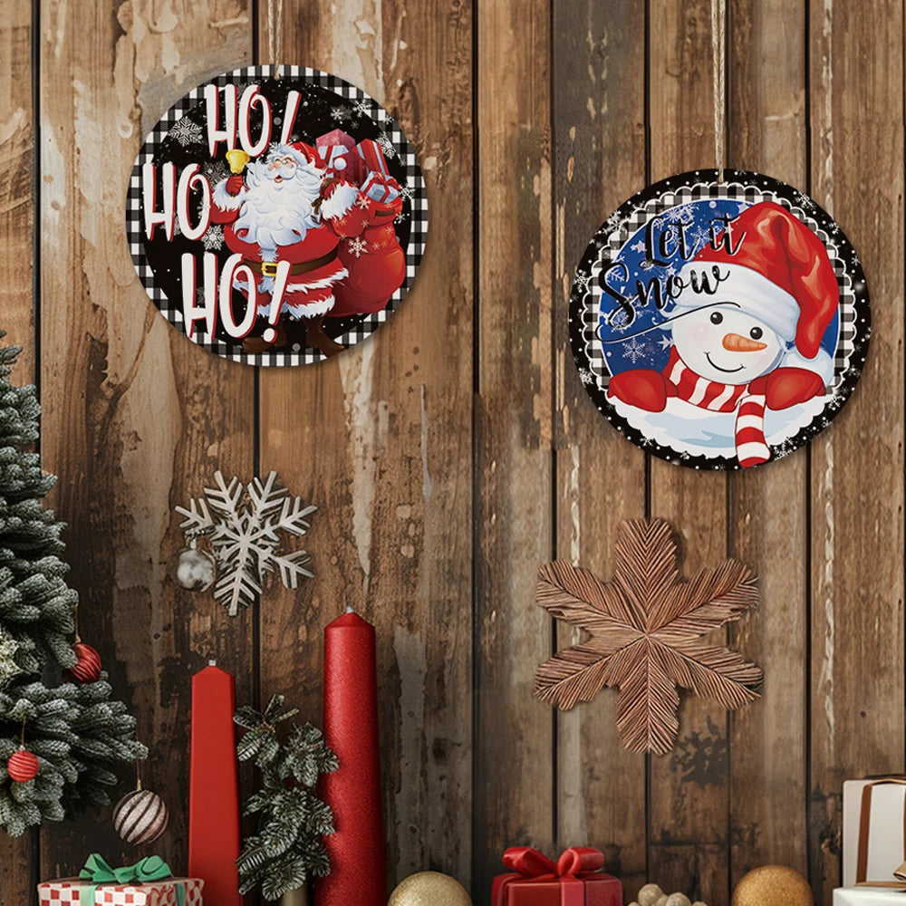 Putuo Decor Merry Christmas Round Wooden Sign Welcome Wood Sign Festival Hanging Plaque Home Door Decor
