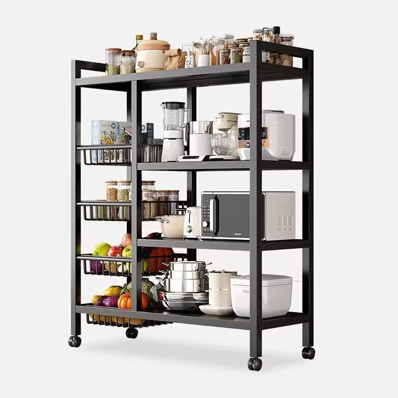 Kitchen Vegetable Basket Trolley Multifunctional Storage Rack Fruit Movable Rolling Cart Microwave Oven Kitchen Organizer Shelf