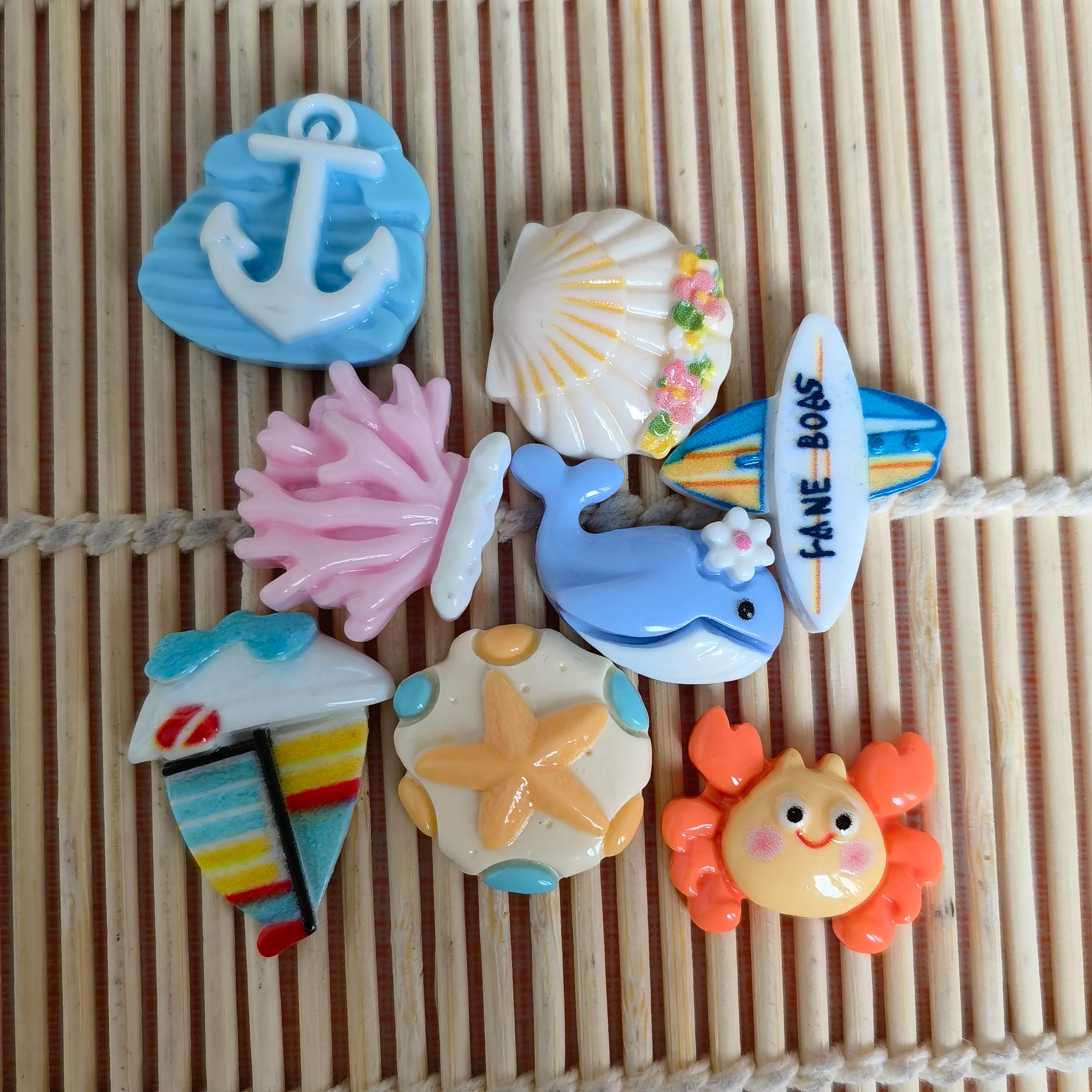Summer Ocean Series Sea Shell Fish Resin Charms for Cream Glue AccessoriesDIY Phone Case StickersHandicraft Decorations