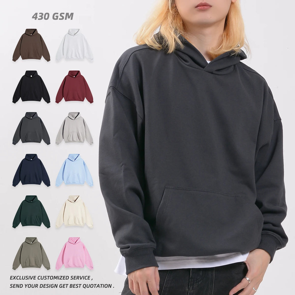 Heavyweight 430GSM High Quality French Terry Drop Shoulders Oversized Pullover Hoodies Plain Unisex Custom Hoodies