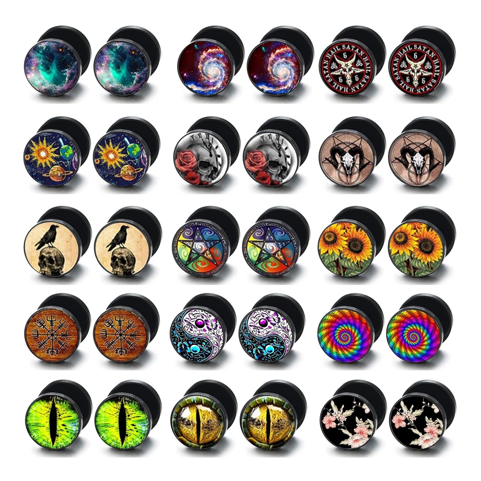 Fause Gauges Earrings for Men Screw  Back Disc Stud Earrings Round Cheater Plugs Ear Tunnel Punk Style  Dumbell Ear Piercing B