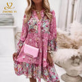 2023 Clothing Design Fashion Floral Long Sleeve Loose Vestidos V Neck Ruffle Women Vintage Mini Elegant Beach Short Dresses