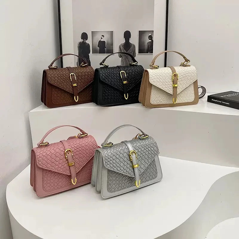 Sweet Solid Striped Bag Popular PU Fashionable Round Women Ladies Shoulder Crossbody Messenger Bag
