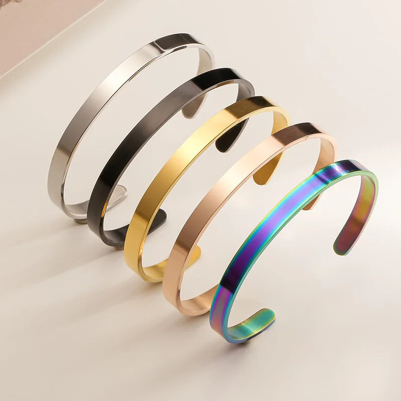 GT Durable Trendy Unisex Stainless Steel Cuff Bracelet C Shaped 6mm Open DIY Logo