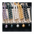 Purple Green White Valentine Gift Women Shell Pearl Beaded Chain Necklace Jewelry Crystal Rhinestones Pearl Pendant Necklaces