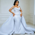 Customized Exquisite Illusion Handmade Beads Appliques Mermaid Wedding Dress Long Sleeves De Novias with Removable Skirt