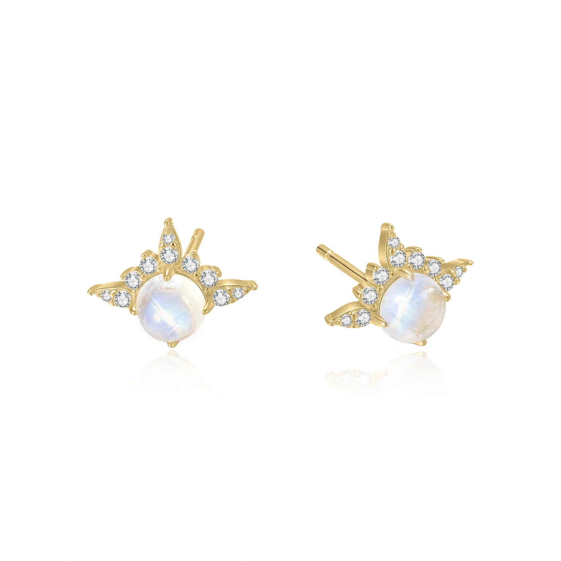 Charming Daily Commuting 925 Silver Cabochon Round 5mm Half Moon Cluster Halo Moonstone Women Stud Earrings