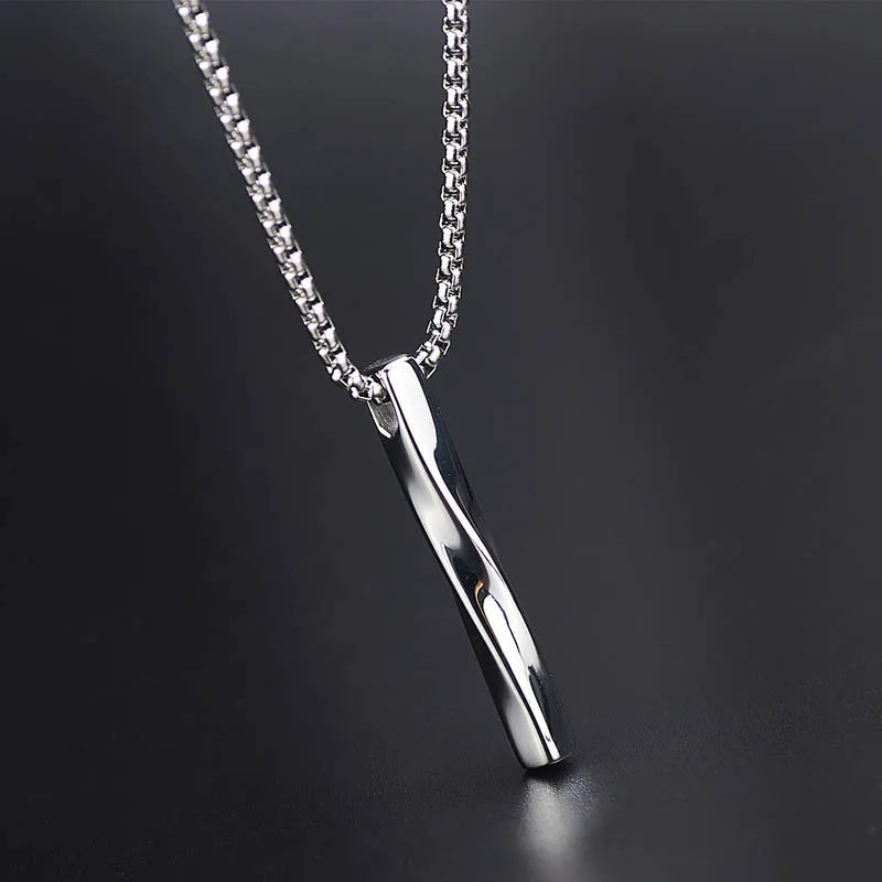 Waterproof Hiphop Stainless Steel Twisted Bar Necklace for Men Fashion Vertical 3D Bar Pendant Necklace Wholesale