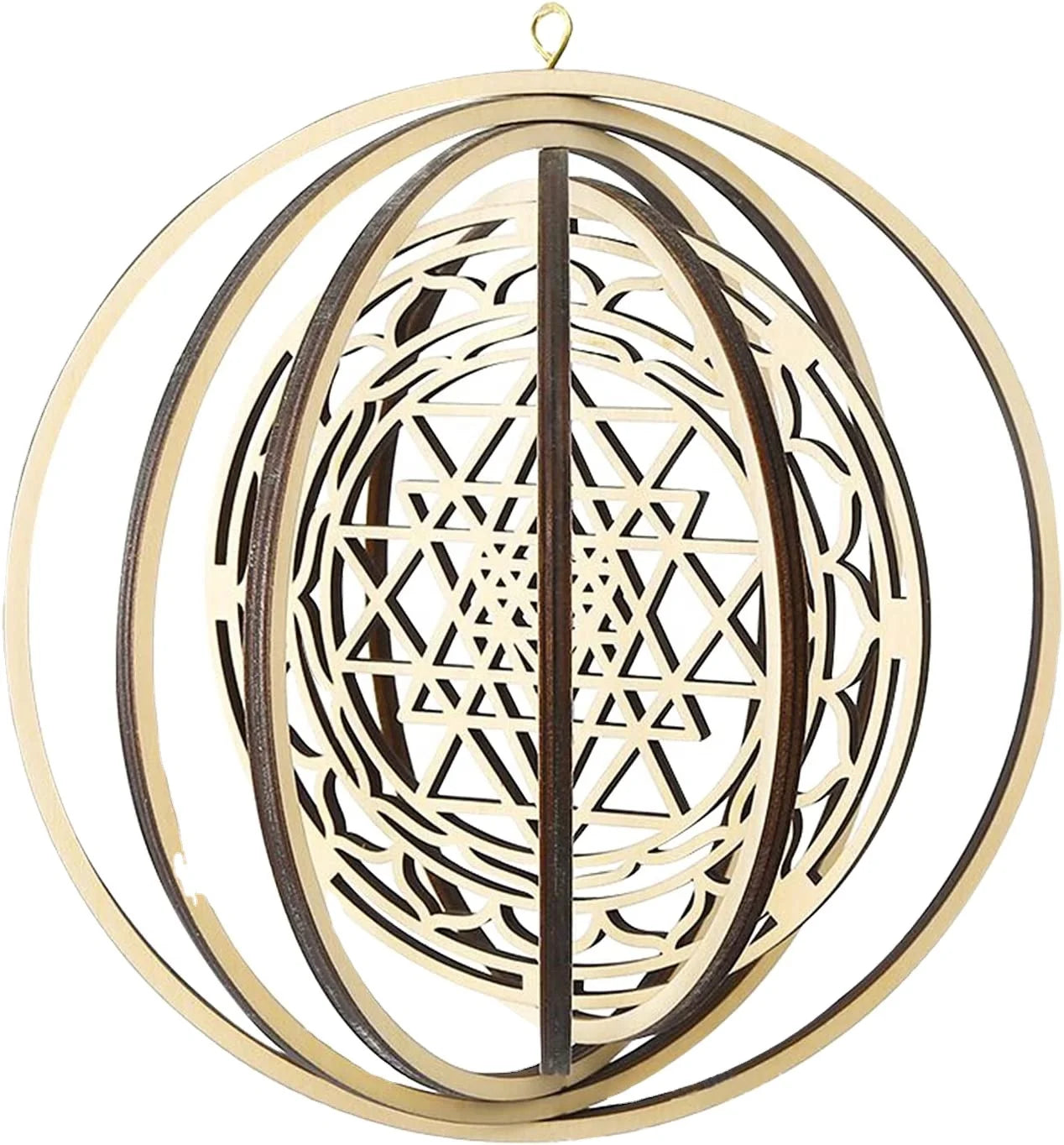 8.6\" Bohemian Decorative Wooden Flower Life Crystal Grid Sacred Geometry Laser Cut Sculpture for Meditation Walls Wooden Boxes
