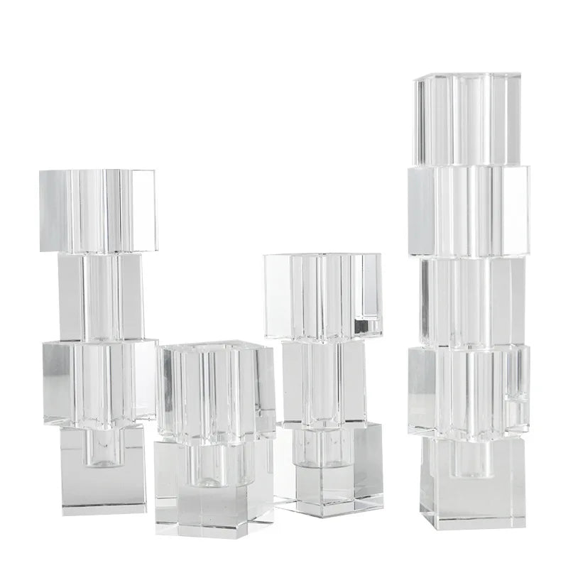 Luxury Art Deco Square Crystal Glass Tabletop Vase Transparent Hand Blown Glass Wedding Decoration Olive OLV030 Customized Logo