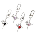 Sliver Diamond Heart Cross Star Keychain Metal Four-pointed Star Keychain Y2k Bag Earphone Case Mobile Phone Chain Charm Pendant