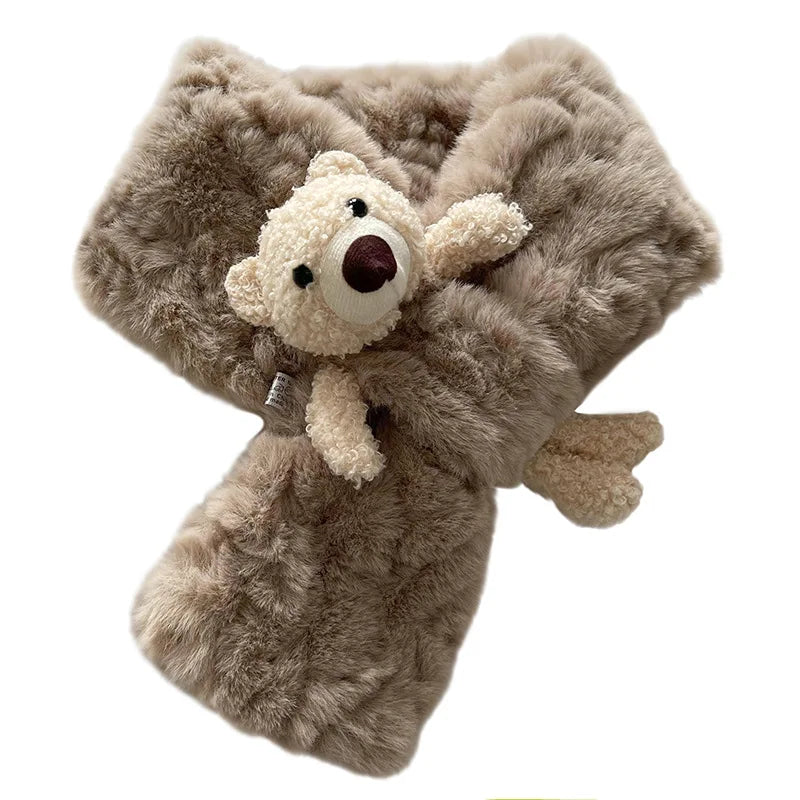 Wholesale Polyester FAUX Fur Rex Rabbit Velvet Carton Bear Women`s Thicken Velvet Scarf Winter Scarves