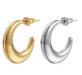 Fashion Jewelry Earrings 316L Stainless Crescent Polished Gold Earrings Flimming Setting Women's Small C-Earring Golden Plated
