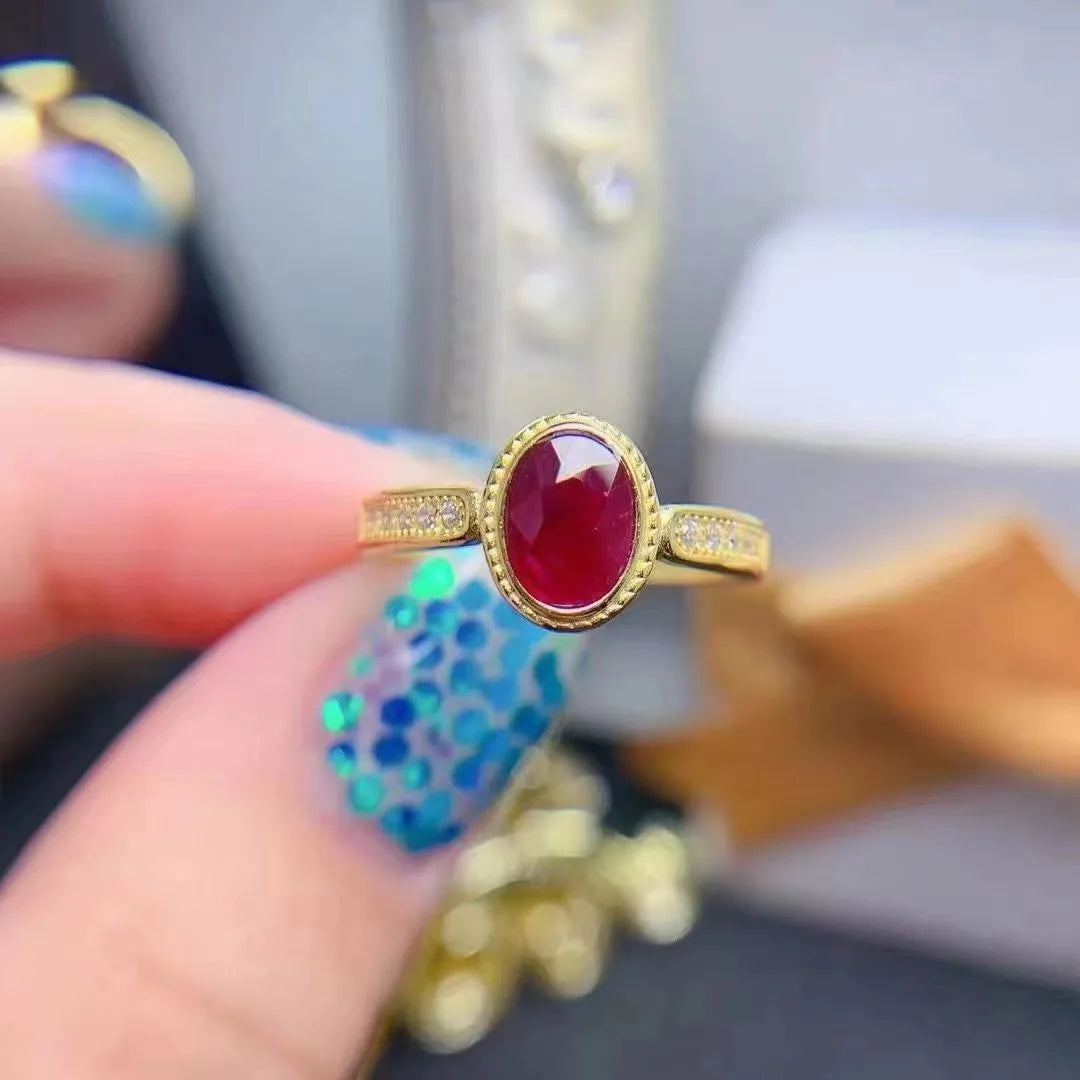New Design 925 Sterling Silver 18k Gold Plated Oval Cut Natural Ruby Gemstone Wedding Luxury Jewelry Rings for Women