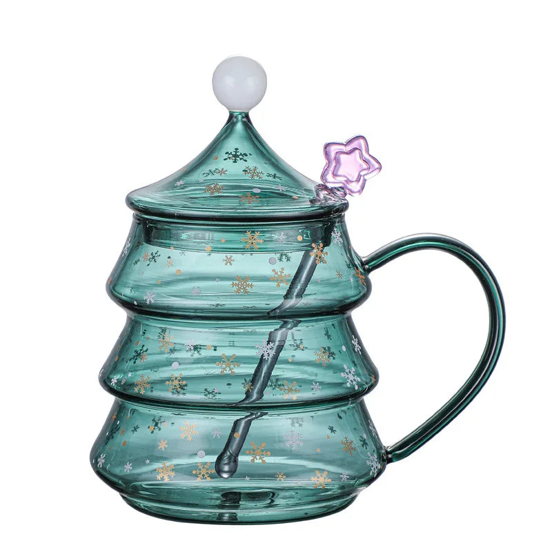 Hot Sale Christmas Clear Kids Glass Coffee Cup Reusable Heat Resistant Mugs With Lids Straws for Party