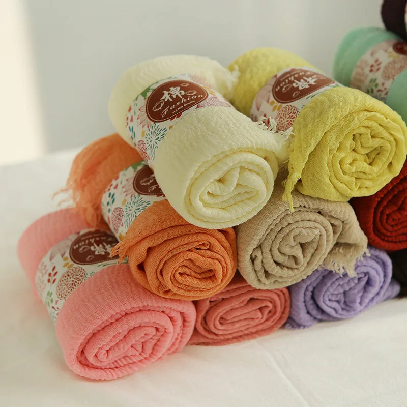 Wholesale Women Muslim Hijab High Quality Spring Plaid Shawl Luxury Scarf Crinkle Cotton Hijabs