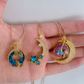 New Design 18K Gold Zircon love Star Moon Pendant Necklace Water Proof for Women Daily Jewelry