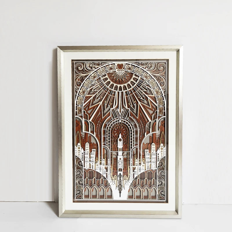 Three-Dimensional Home Decoration Hanging Picture Light Luxury Villa Hallway Background Wall Wooden Laminated Carving Pieces MegaBDM