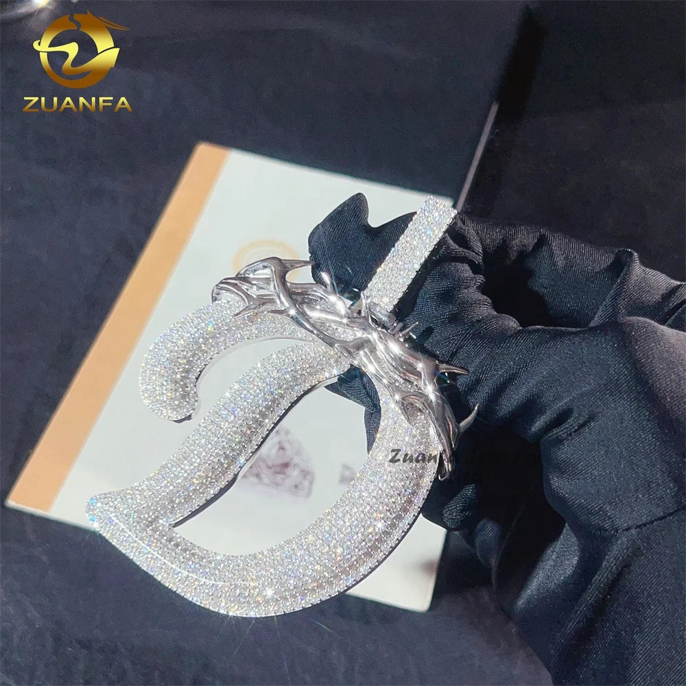 Custom 3" Width Hip Hop Luxury Rapper 925 Silver Name Letter Initial Moissanite Diamond Pendant